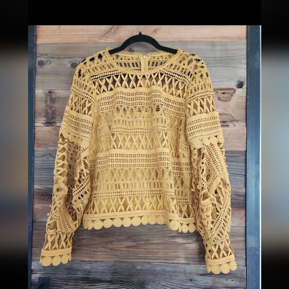 A. MOSS BOHO CROCHET FEMINE LACE BLOUSE TOP Size M Like New